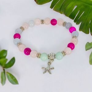 Crystal Beaded Mala Bracelet Y2K Starfish Charm Unique Mermaidcore Beach Coastal